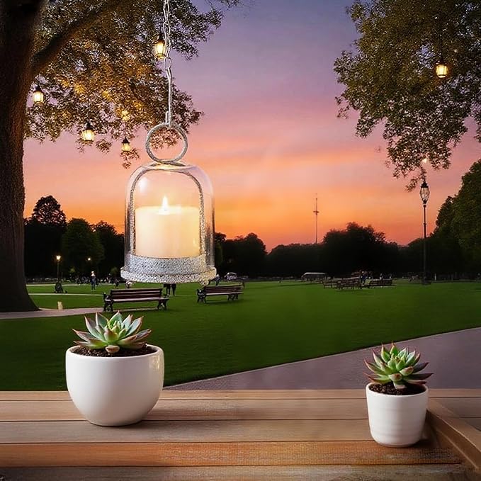 7.5" High Versatile Modern Metal Hurricane Lantern with Handmade Sturdy Glass Dome in Shabby White for 2" Pillar Candle & Plants, Industrial, Farmhouse (White Shabby, 4" x7.5 for 2" Pillar)