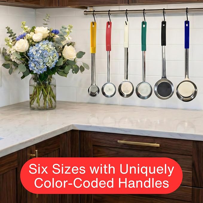8 oz Solid Stainless Steel Portion Control Ladle Spoon | Commercial-Grade Spoodle for Portioning & Serving - Soups, Sauces & Buffet Service. Color-Coded by Size. Dishwasher Safe.