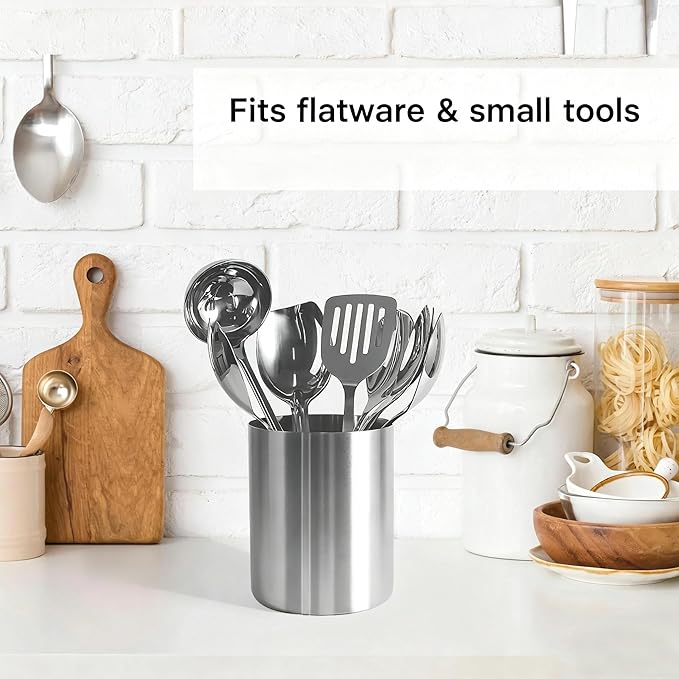 IMEEA Small Utensil Holder for Kitchen Counter 5.3" Compact SUS304 Stainless Steel Countertop Organizer for Flatware, Spoons, Small Kitchen Tools