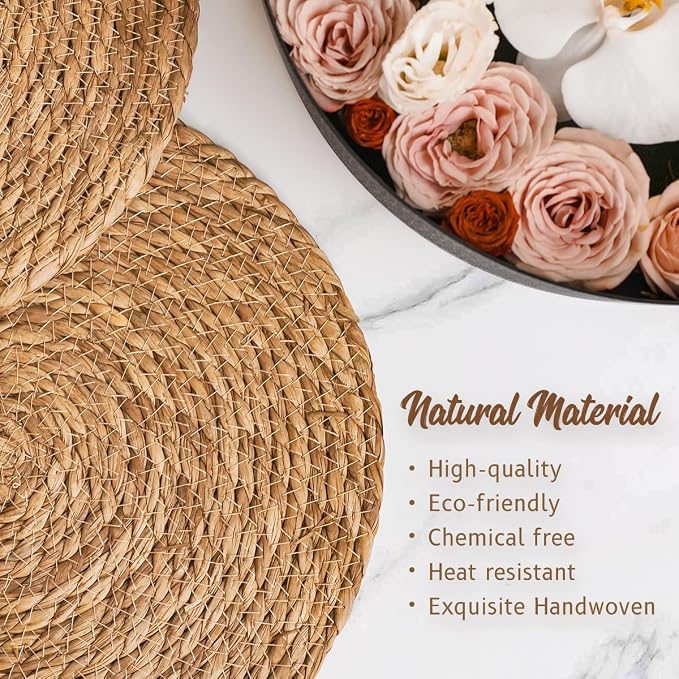 13 in Round Woven Plate Chargers Set of 6, Boho Farmhouse Rustic Woven Placemats for Dining Table Decor, Rattan Wicker Table Mats Chargers for Dinner Plates Jute Braided Place Mats