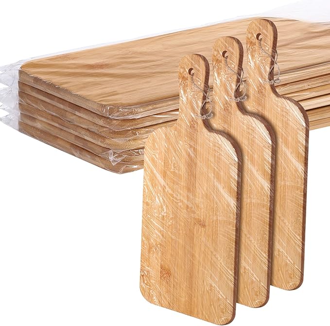 Patelai 6 Pcs 15 x 7 Inch Bamboo Cutting Board Set with Handles Laser Engraving Wooden Charcuterie Kitchen Plain Serving Chopping Board Bulk for DIY Housewarming