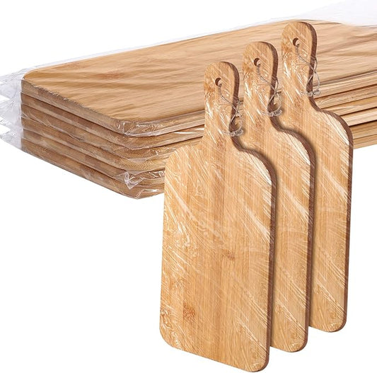 Patelai 6 Pcs 15 x 7 Inch Bamboo Cutting Board Set with Handles Laser Engraving Wooden Charcuterie Kitchen Plain Serving Chopping Board Bulk for DIY Housewarming