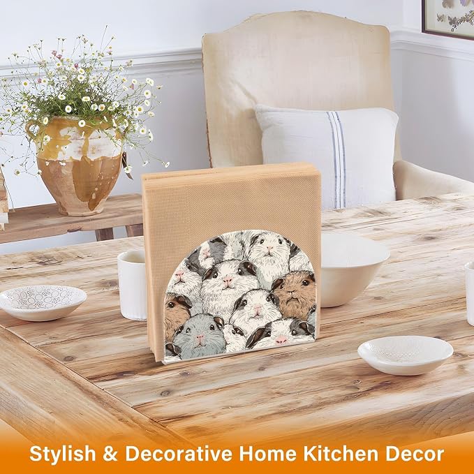 Fustylead Cute Guinea Pig Lovely Animal Napkin Holder for Table Acrylic Vertical Napkin Holders for Paper Napkins Decor Napkin Dispenser for Home Party Dining Cocktail Kitchen Accessories, 2 PC