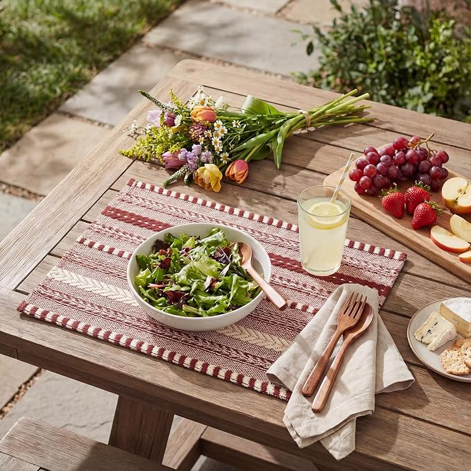 Artoid Mode Red Farmhouse Woven Braided Stripe Placemats Set of 4,12x18 Inch Seasonal Holiday Table Mats Party Kitchen Dining Decoration