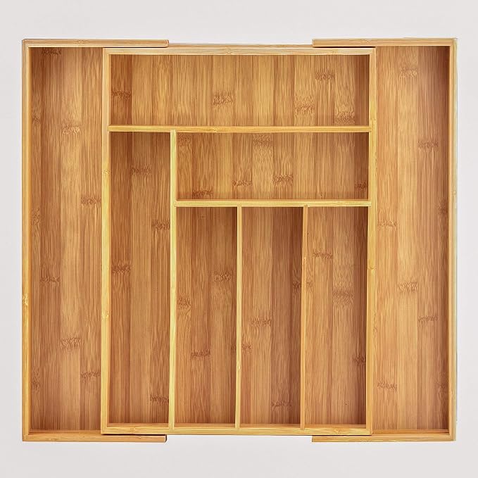 Totally Bamboo Kitchen Drawer Organizer, Expandable Silverware Organizer and Utensil Holder, 8 Compartments with Dividers