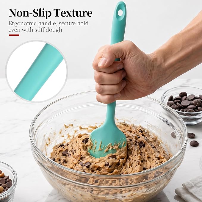 600ºF Heat Resistant Spatulas, High Heat Food Safe Semless Kitchen Silicone Scraper Set for Cooking Baking Mixing Scraping Stirring Nonstick Cookware Pan Bowl (2Pcs,Aqua Sky)
