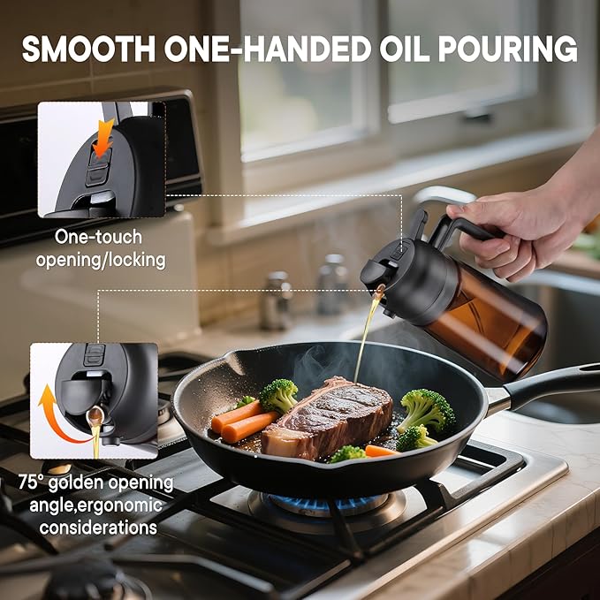 LAKUMIQI 2-in-1 Olive Oil Sprayer for Air Fryer – 16oz Glass Oil Dispenser & Cooking Oil Mister – Spray & Pour Bottle, Non-Aerosol, Leak-Resistant, for Salad, BBQ, Kitchen