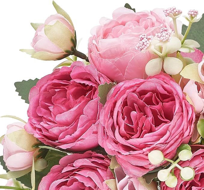 Mkono Peonies Artificial Flowers, Small Silk Flowers for Home Decor Indoor Fake Bouquet Faux Floral Arrangements Dining Table Centerpieces for Kitchen Party Decor Mixed Pink