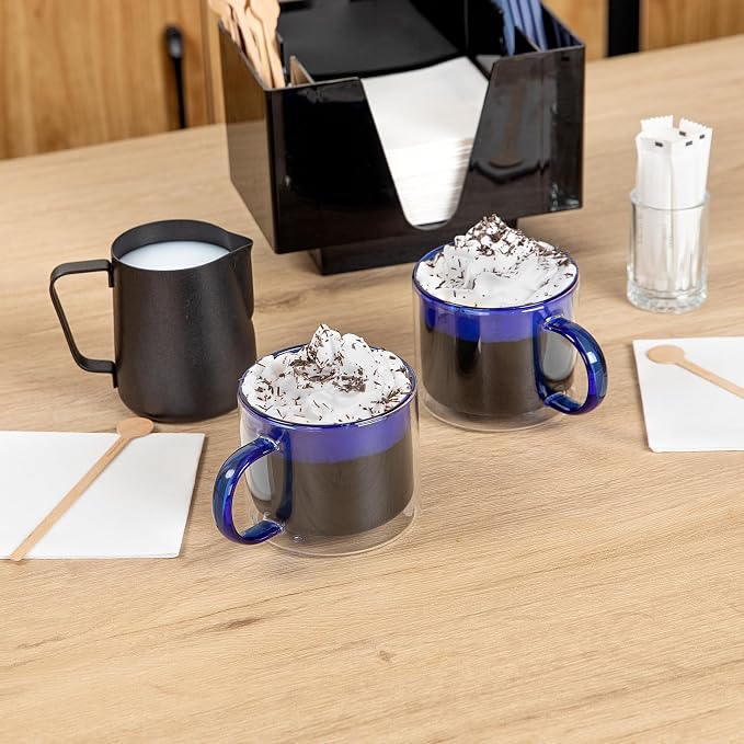 Restaurantware Coffee Cups 2 Pack of 11 oz Double Wall Glass Insulated Coffee Cup Borosilicate Mug Thermal Shock Resistant Handle Modern Design