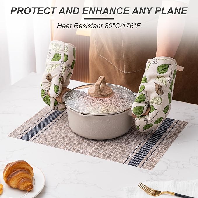 CADONO Placemats Set of 6 Washable Indoor/Outdoor Vinyl Place Mats for Dining Table Durable Non-Slip Heat Resistant PVC Weave Table Mats（Stripes-Blue）