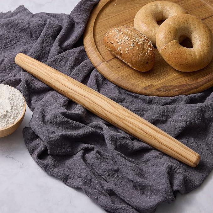 Olive Wood French Rolling Pin, 15 Inch Wooden Rolling Pin for Baking