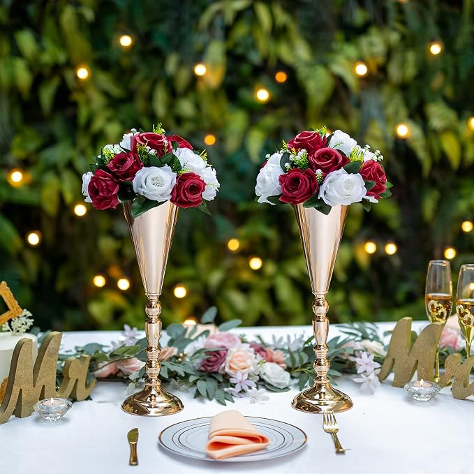 Flower Centerpieces for Wedding Tables: Wedding Table Decorations Burgundy & White Flower Balls Centerpieces for Engagement Cerebration Party Center Pieces 10 Packs