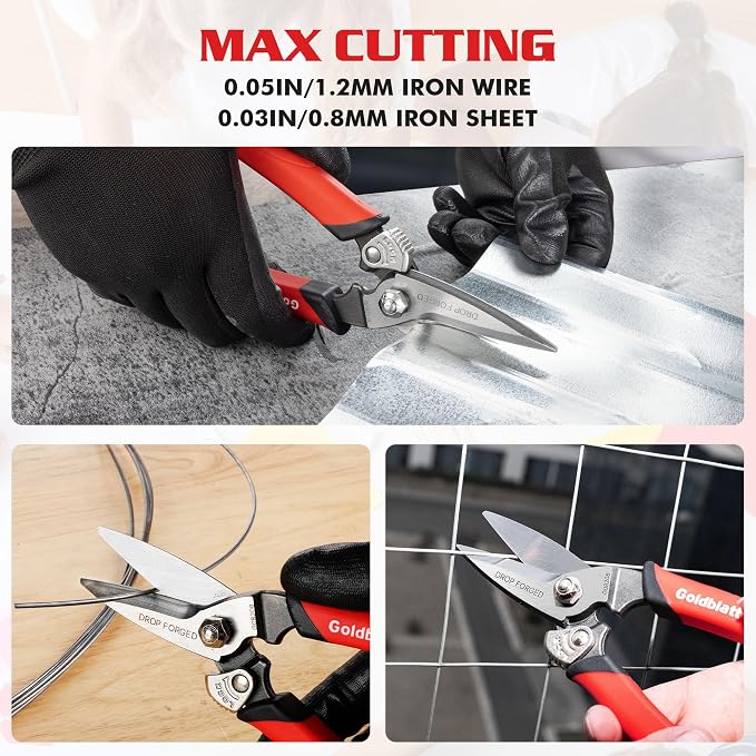 Goldblatt 3PCS Heavy Duty Scissors, Multipurpose Shop Scissors, Drop Forged Blades with Small Serrations, Comfortable Handle for Easy Cutting Cardboard, Wires, Leather, Fabric