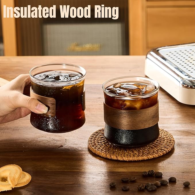 PARACITY Espresso Cups Set of 2 with Wooden Ring (12 OZ)