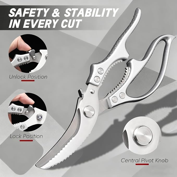 Kitchen Scissors 2-Pack, All-Purpose Heavy Duty Sharp Stainless Steel Shears, Dishwasher Safe Food Scissors for Chicken Bones, Poultry, Herbs & More, Kitchen Shears Set with Bottle Opener