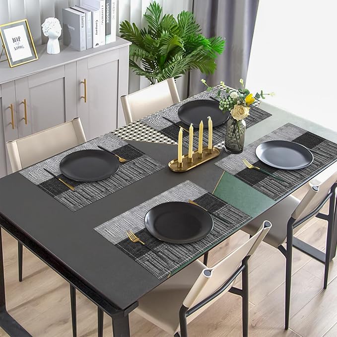Niviy Black Halloween Placemats Set of 4, 12x18 Inch Washable Easy to Clean Heat-Resistant Anti-Skid Indoor Outdoor Table Mats for Holiday Party Kitchen Dining Room Decoration
