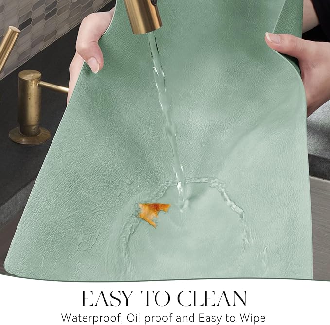 MOSAYT Vinyl Placemats Set of 4-12 X 17 Inch - Faux Leather 100% Waterproof Oil-Proof Wipeable PU Place Mats, Heat Resistant Reversible Table Mats for Kitchen, Dining, Outdoor, Green