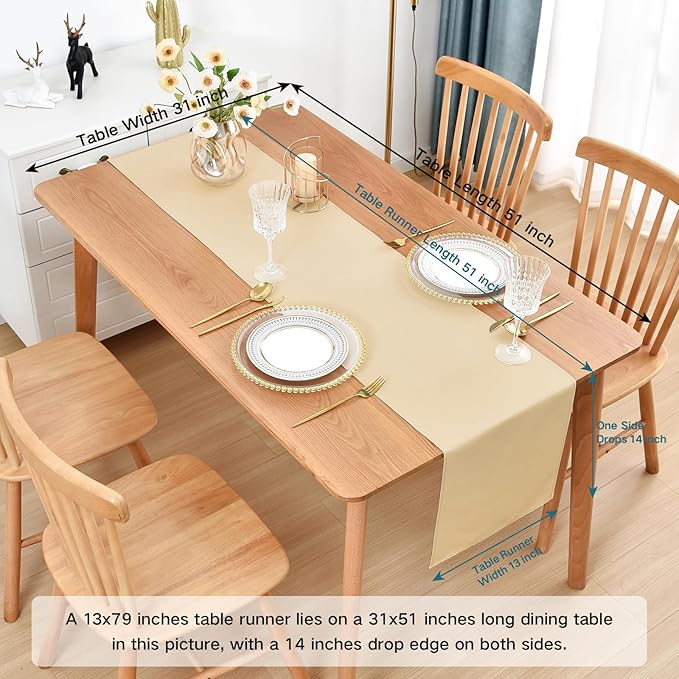 Farmhouse Rustic Table Runner Beige Faux Linen Table Runners Water Resistant Table Runner 48 inches Long for Living Room Dresser Bedroom Kitchen Dining Party 13x48 Inch