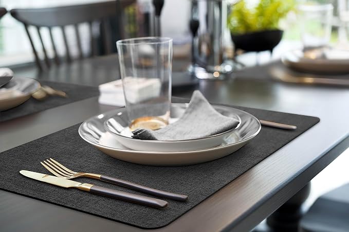 More Décor Faux Leather Placemats Set of 4 for Dining Table – Waterproof, Wipeable, Washable, Stain & Heat Resistant, Non-Slip Table Mats – 12 X 17 Inch, Dark Grey