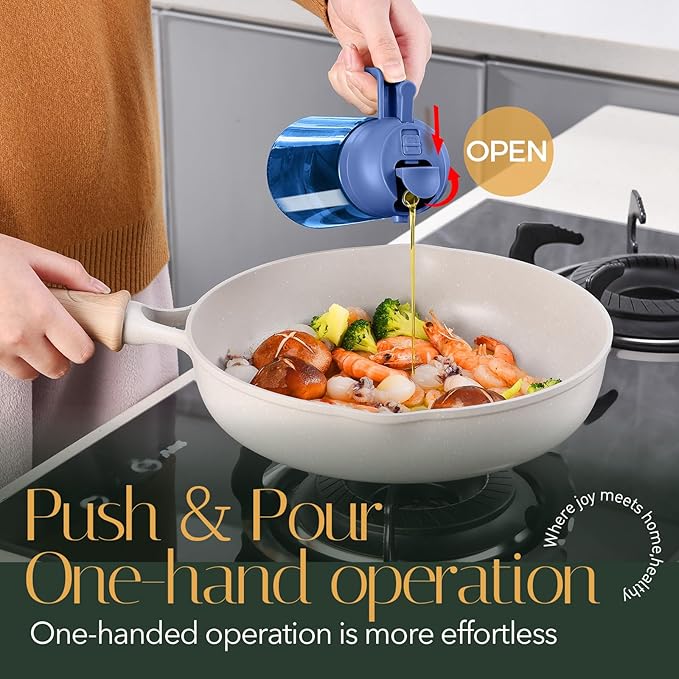YARRAMATE 16oz/470ml Light-Blocking Dark Oil Sprayer for Cooking, 2 in 1 Olive Oil Dispenser Bottle for Kitchen, Premium Blue Glass Oil Bottle, Food-Grade Oil Mister for Air Fryer, BBQ (Navy)