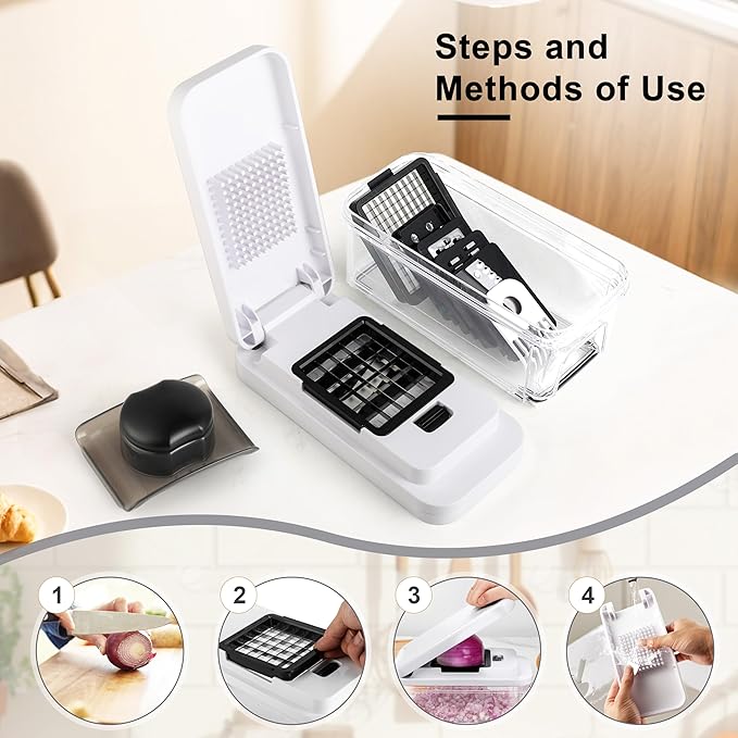 Vegetable Chopper, Professional Food Chopper &Onion Chopper, Veggie Cutter for Salad with 7 Blades and 900mL Container, Kitchen Gadgets & Gift, Home Essentials