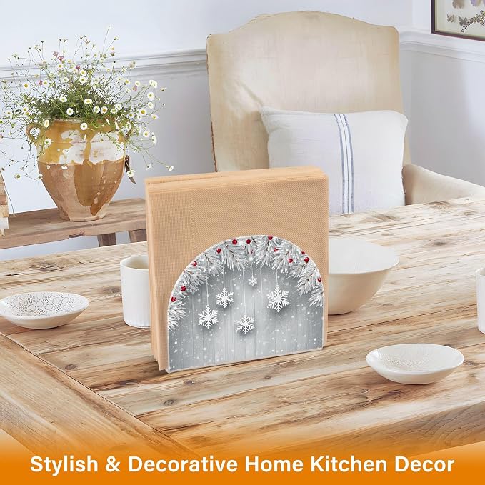 Silver Christmas Tree Snowflake Napkin Holder for Tables Paper Cocktail Napkin Holders for Kitchen and Dinning, Acrylic Dinner Napkin Dispenser for Restaurant Home Decor Bar Accessories 2 Pack
