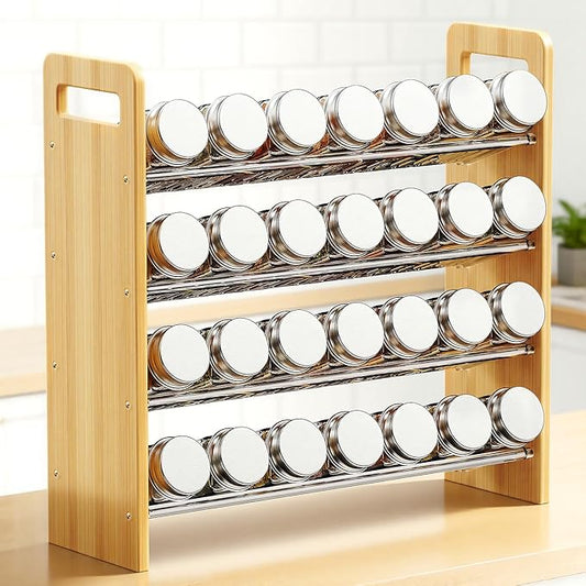 Nieifi Transparent & Wooden Spice Rack Rustproof, without Seasoning Jars,4-Tier ABS Plastic Spice Rack Organizer for Cabinet and Countertop,Thickened Corrosion-Resistant-Tiered Spice Rack