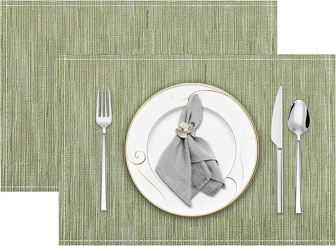 Niviy Green Placemats Set of 2, 12x18 Inch Washable Easy to Clean Heat-Resistant Anti-Skid Sage Green Placemats for Holiday Party Kitchen Dining Room Decoration