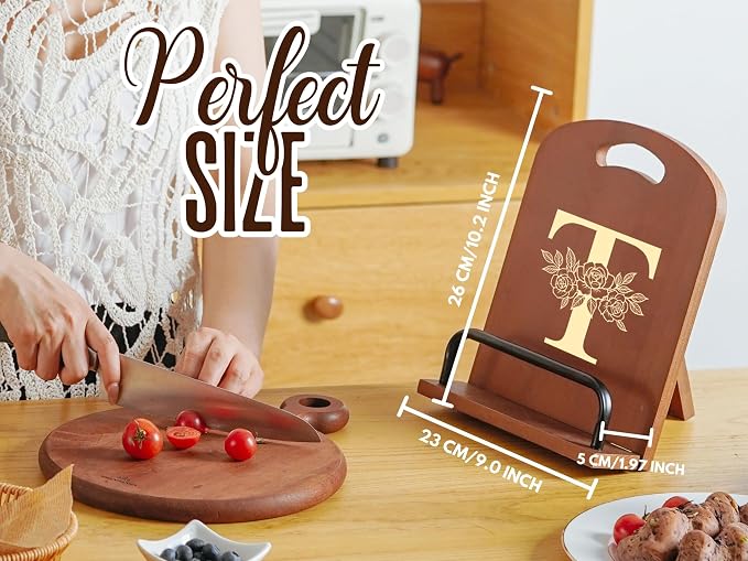 INNObeta Cookbook Stand for Kitchen Counter, Adjustable Tablet Recipe Book Holder, Perfect Gifts for Women, Mom, Grandma on Birthday, Unique Kitchen Decor, Initial T