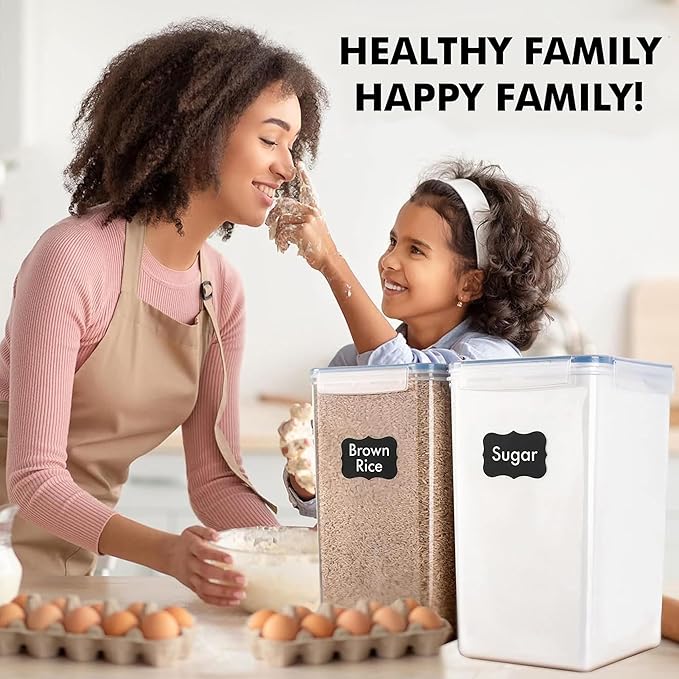 WHITE FEATHER SUPPLIES 2 PC [7 Qt / 6.5L / 220 Oz] Large Food Storage Containers with Lids Airtight - BPA Free Clear Plastic Kitchen and Pantry Storage Containers for Cereal, Flour, Sugar, Rice
