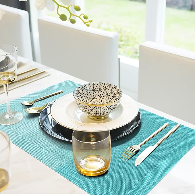Aofmee Placemats, Placemats Set of 6, Heat Resistant Place Mats, Washable PVC Table Mats, Woven Vinyl Plastic Placemats for Dining Table, Non-Slip Stain Resistant Kitchen Table Placemats Easy to Clean