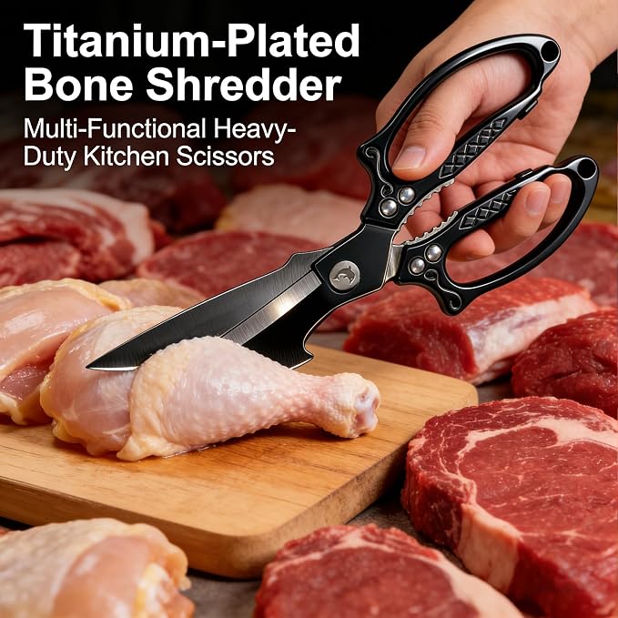 Titanium Kitchen Shears Heavy Duty Stainless Steel Multipurpose Scissors for Chicken, Meat, Poultry & Seafood, Premium Sharp Kitchen Food Scissors