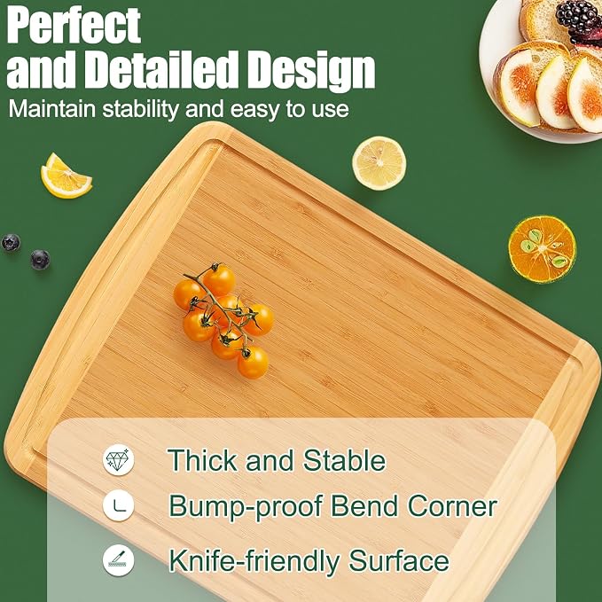 Homaxy Large Bamboo Cutting Boards for Kitchen,14.5x11.5" Wood L Cutting Board with Juice Groove, Wooden Butcher Block Chopping Board for Kitchen, Meat, Fruit & Vegetables - Pre Oiled, Two-Tone