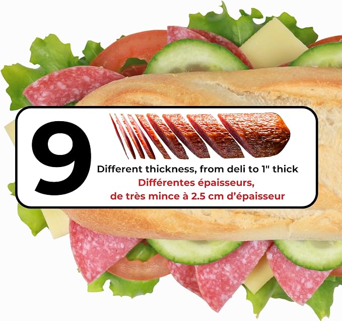 Starfrit Deli Slicer, Slices Meat, Cheese, Bread, 6.5" Stainless Steel Blade, Adjustable Thickness Knob, Nestable for Easy Storage, 2-in-1 Fruit and Vegetable