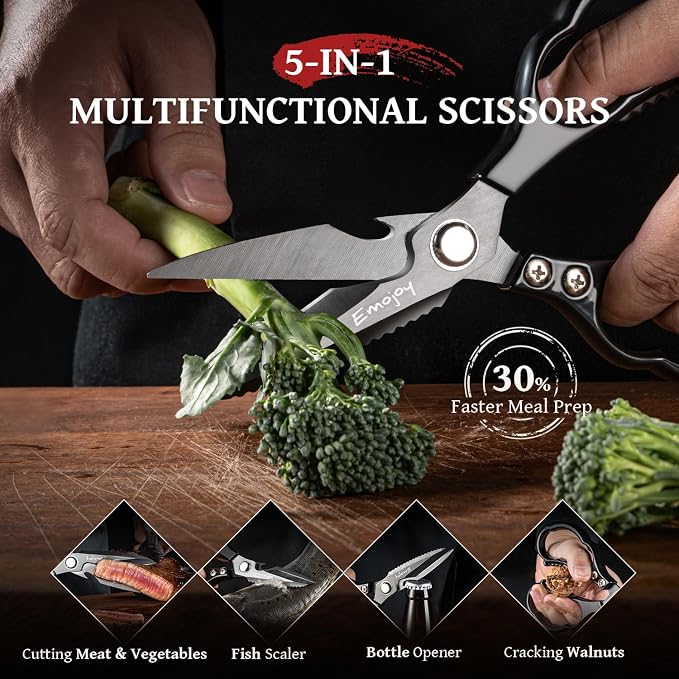 Emojoy Kitchen Shears for Food, Titanium Kitchen Scissors All Purpose, Japanese 5Cr15MoV Steel Heavy Duty Blades for Meat, Herbs & Poultry, Dishwasher Safe