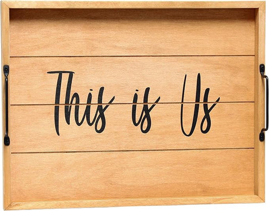 Elegant Designs HG2000-NTU Decorative Wood Serving Tray w/Handles, 15.50" x 12", This is Us, Natural Wood
