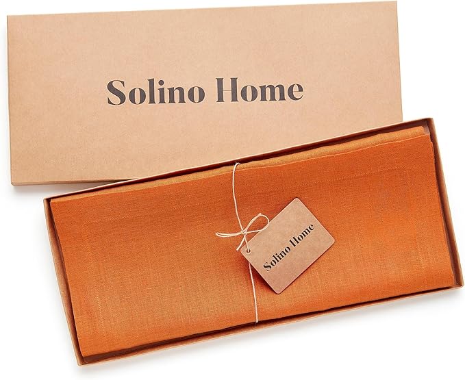 Solino Home Linen Table Runner 48 Inches - 100% Pure Linen Persimmon Orange Table Runner 14 x 48 Inch Ideal for Dresser and Coffee Tables - Spring, Summer - Fete