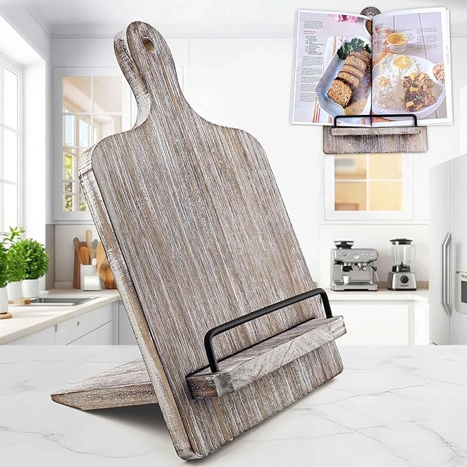 Wood Cookbook Stand Cookbook Holder: Kitchen Adjustable Cookbook Holder Recipe Stand for Counter Gray