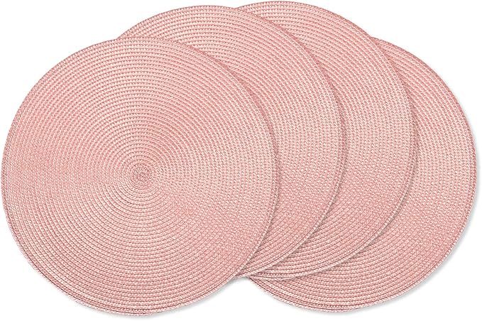 AHHFSMEI Round Placemats Set of 4 Heat Resistant Washable Non-Slip Woven Braided Table Mats for Dining Table Kitchen & Home Decor (Pink,4)