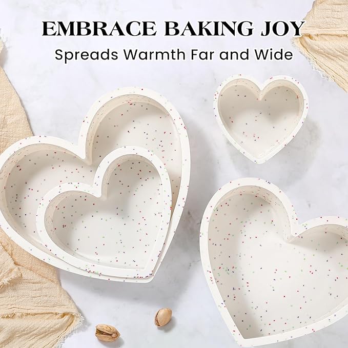 8 Inch Heart Shaped Silicone Cake Pans Set of 3, Large Nonstick Heart Baking Molds for Oven and Air Fryer, Food Grade Easy Release Heart Pan for Birthday Wedding Gift (Cream)