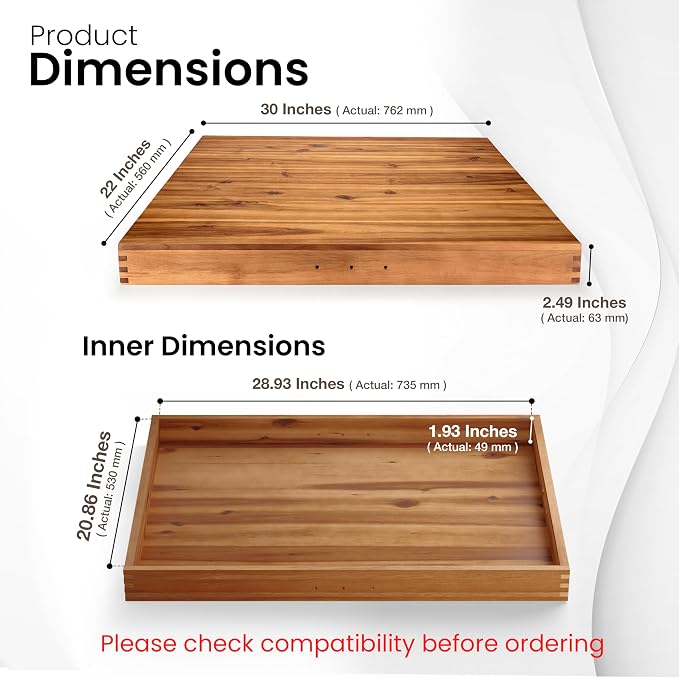 TIDITA Stove Top Covers for Electric Stove 30”x22” (Outer) / 28.9”x20.8” (Inner) - Acacia Wood Noodle Board for Gas Stovetop - Stove Top Covers for Gas Burners - Sink Cover For Counter Space