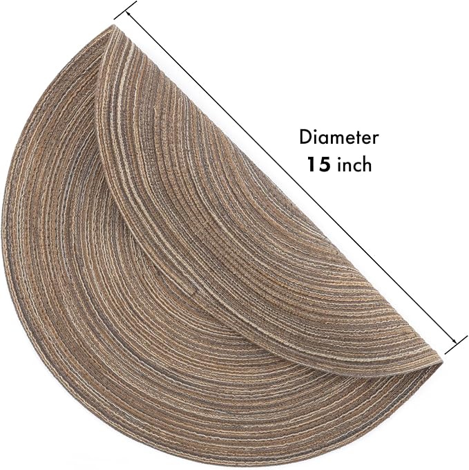 Winknowl Round Braided Placemats Set of 4 Washable Woven Heat Resistant Table Mats for Kitchen Dining Tables 15 inch Round Place Mats (Brown,4)