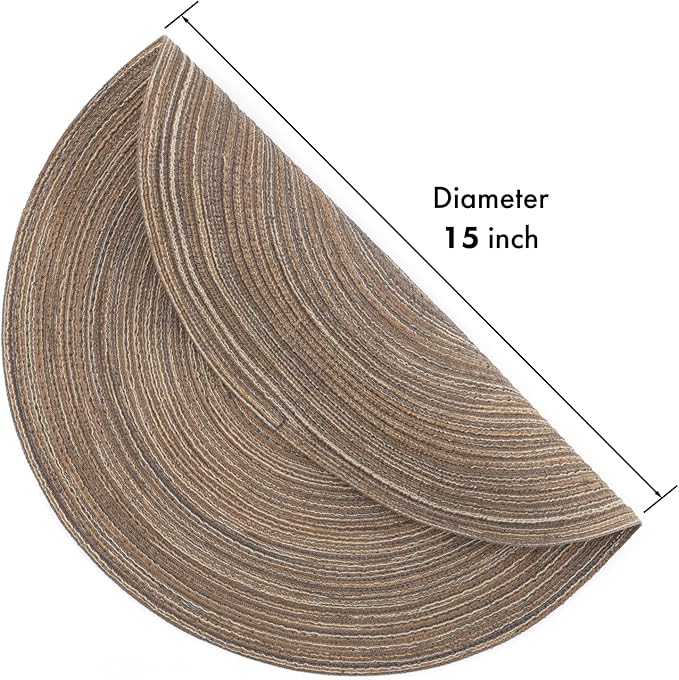 Winknowl Round Braided Placemats Set of 8 Washable Woven Heat Resistant Table Mats for Kitchen Dining Tables 15 inch Round Place Mats (Brown,8)