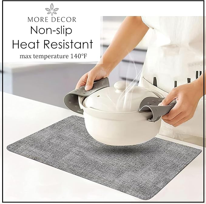 More Décor Faux Leather Placemats Set of 4 for Dining Table – Waterproof, Wipeable, Washable, Stain & Heat Resistant, Non-Slip Table Mats – 12 X 17 Inch, Light Grey