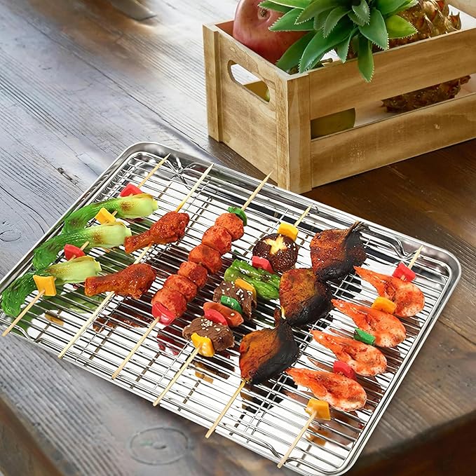 2pcs Stainless Steel Baking Cooling Rack Grill Rack 30x23cm Oven Bread Cookie Bacon for Kitchen Baking and Cooling