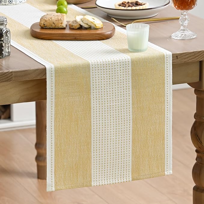 Artoid Mode Light Yellow Farmhouse Rustic Table Runner, Seasonal Macrame Fabric Kitchen Dining Holiday Wedding Table Decor for Home Party 13x120 Inch