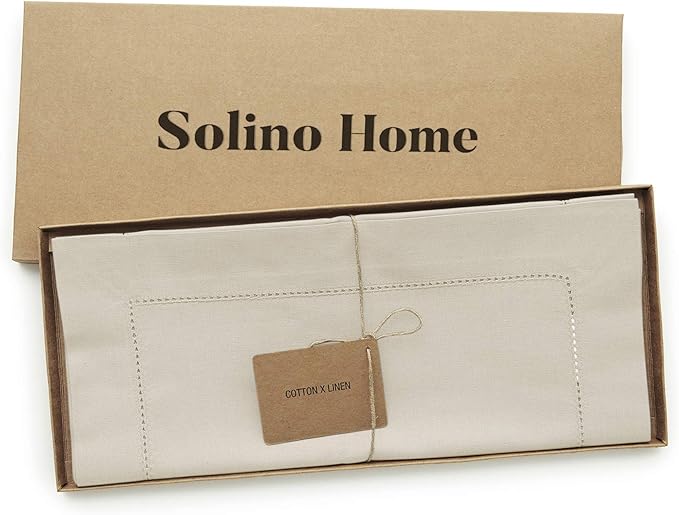 Solino Home Linen Table Runner 90 Inches Long - Cotton Linen Hemstitch Table Runner 14 x 90 Inch for Spring, Summer