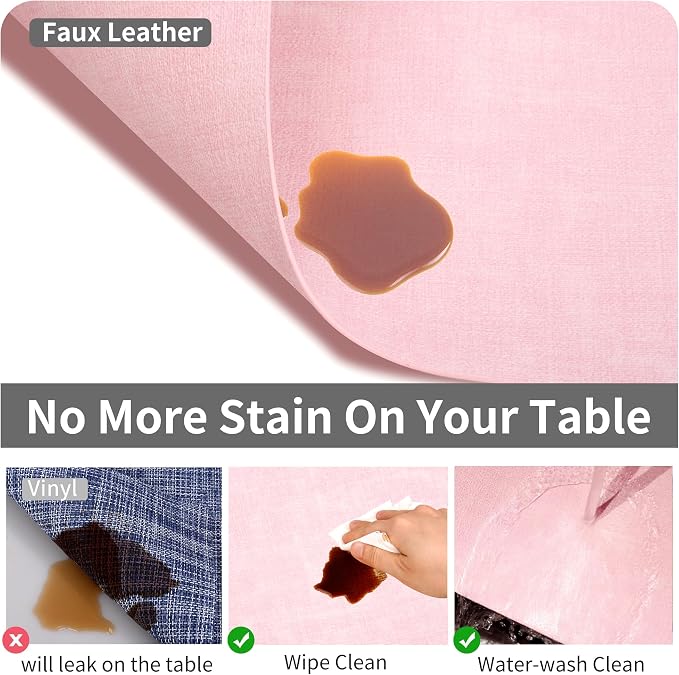 Maxpearl Faux Leather Placemats Set of 6 - Waterproof - Wipe Clean - Heat Resistant - Anti Slip Dining Table Place Mats, Suitable for Indoor & Outdoor Use, 17’’×12’’, Pink