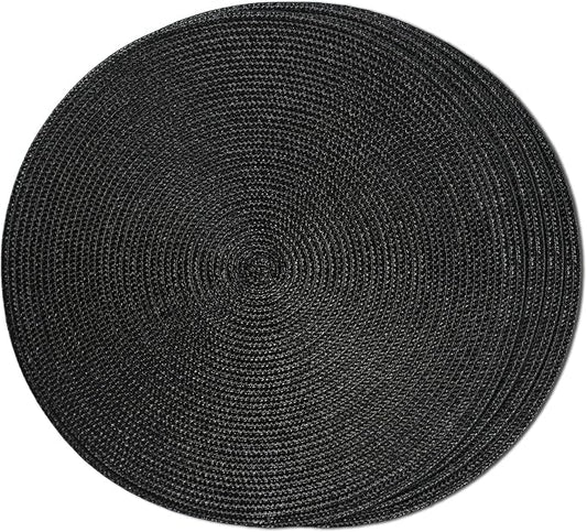 FunWheat Round Braided Placemats Set of 4 Table Mats for Dining Tables Woven Washable Non-Slip Place mats 15inch (Black, 4pcs)