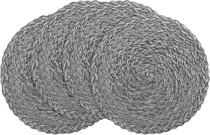 Floroom 15 Inch Round Braided Placemats Set of 4, Washable Heat Resistant Cotton Polyester Circle Boho Place Mats for Kitchen Dining Table - Mist Grey